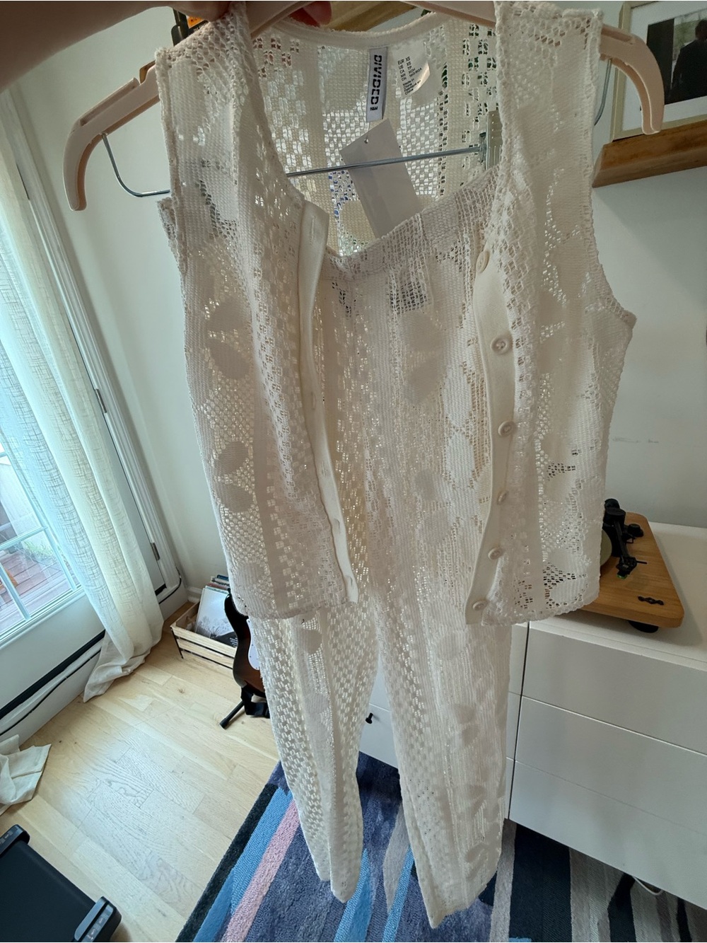 H&M Cream Crochet Sleeveless Jumpsuit with Overlay